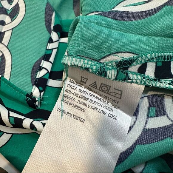 Iman Green Tunic Top Asymmetrical Hem Chainlink Print Size M NWT - Picture 9 of 11